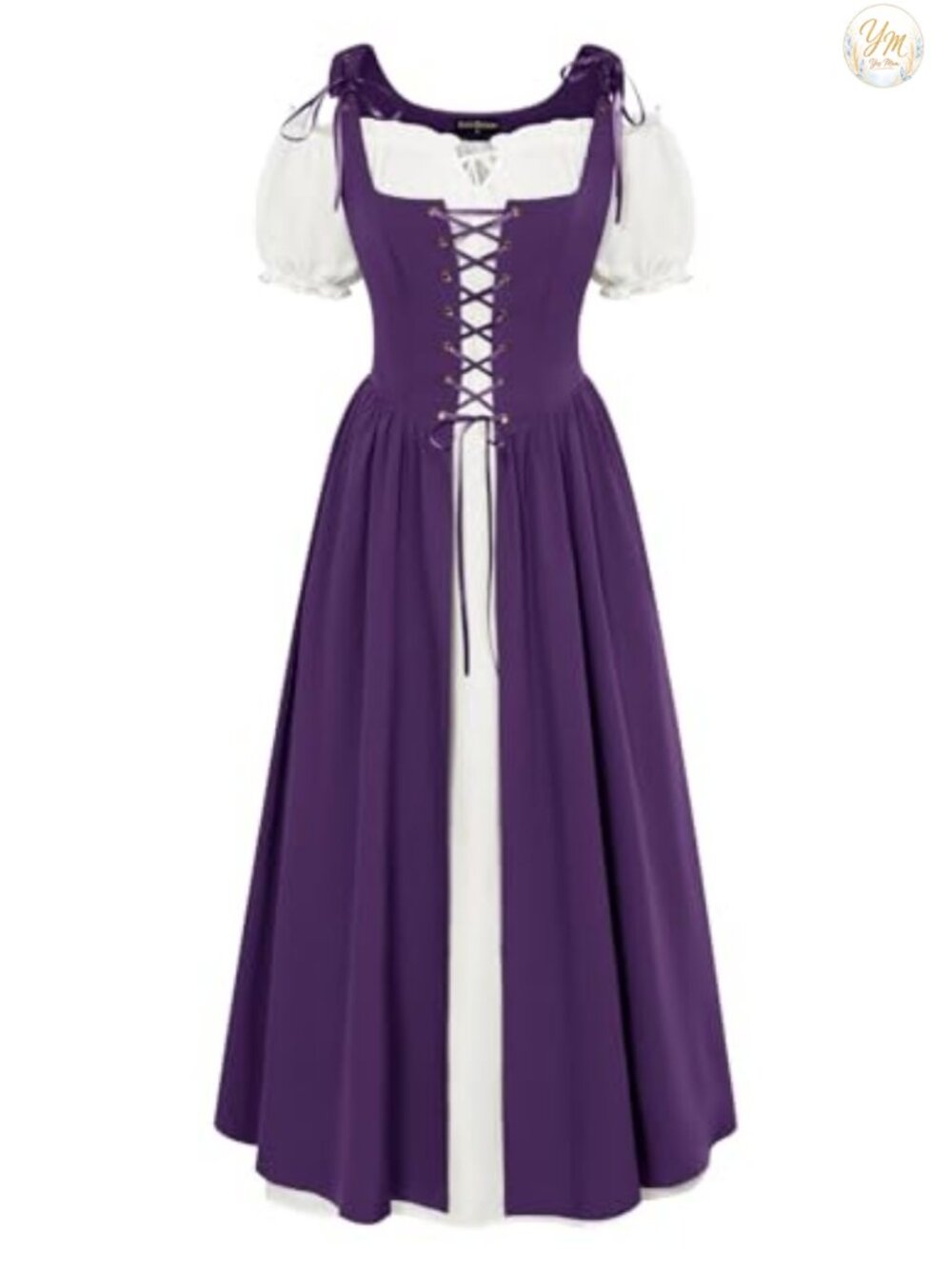 Renaissance Medieval Peasant Dress 2 Piece Costume Set Lace-Up Vest Chemise